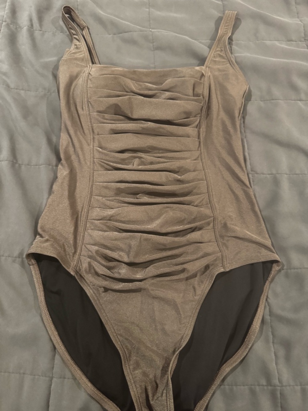 Calvin Klein Shimmery Taupe Ruched One-Piece Swimsuit